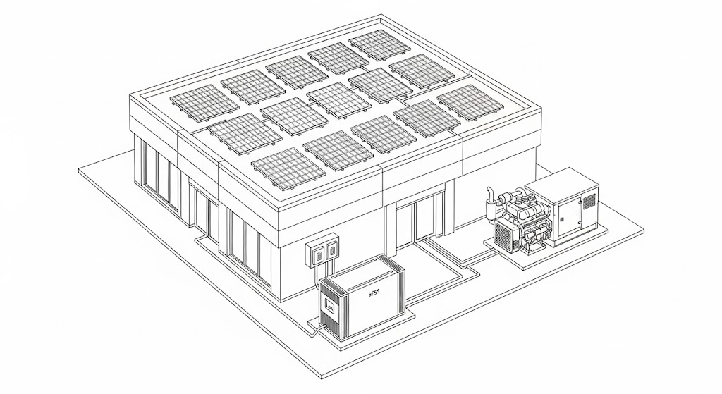 Commercial Building with Back-up Genset, Solar and Battery Microgrid